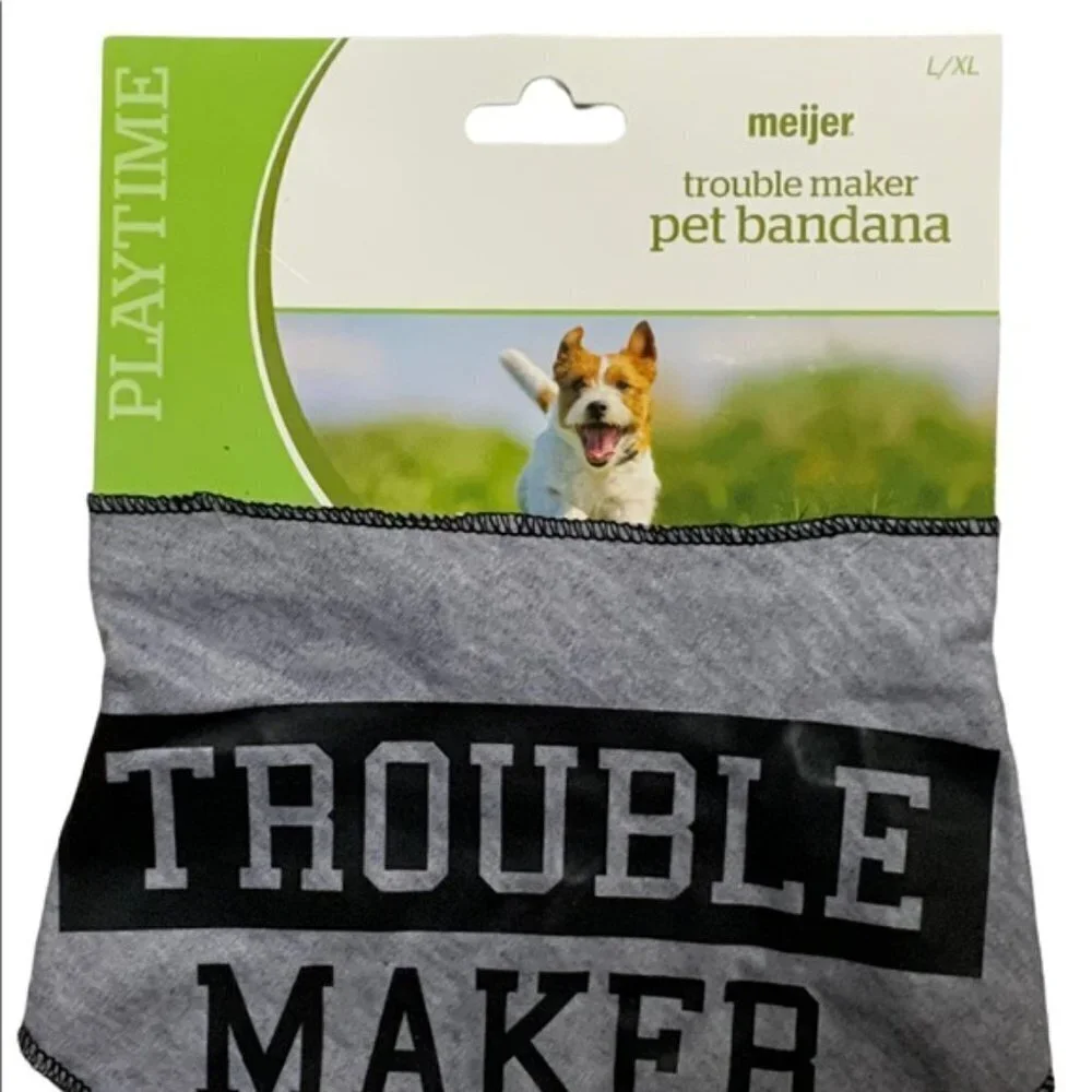 Dog Bandanna Trouble Maker Adjustable Tie On Gray Black Graphic Large X Large